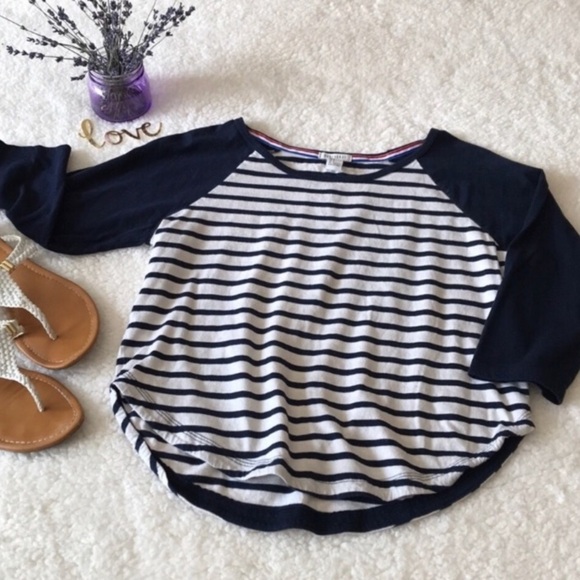 Forever 21 Navy Blue Striped Baseball Tee - Picture 7 of 8